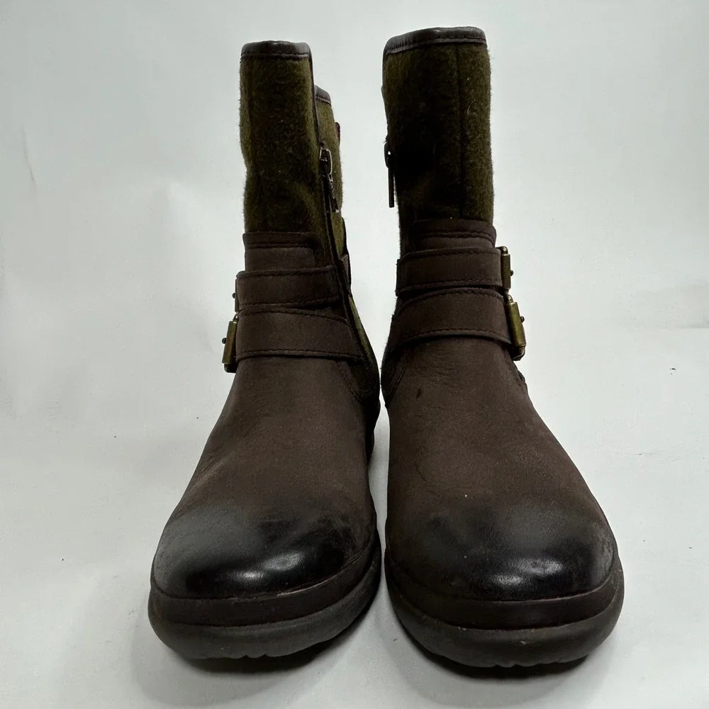 UGG Waterproof‎ Kids Boots Brown Green Wool Buckle Zip Size 5